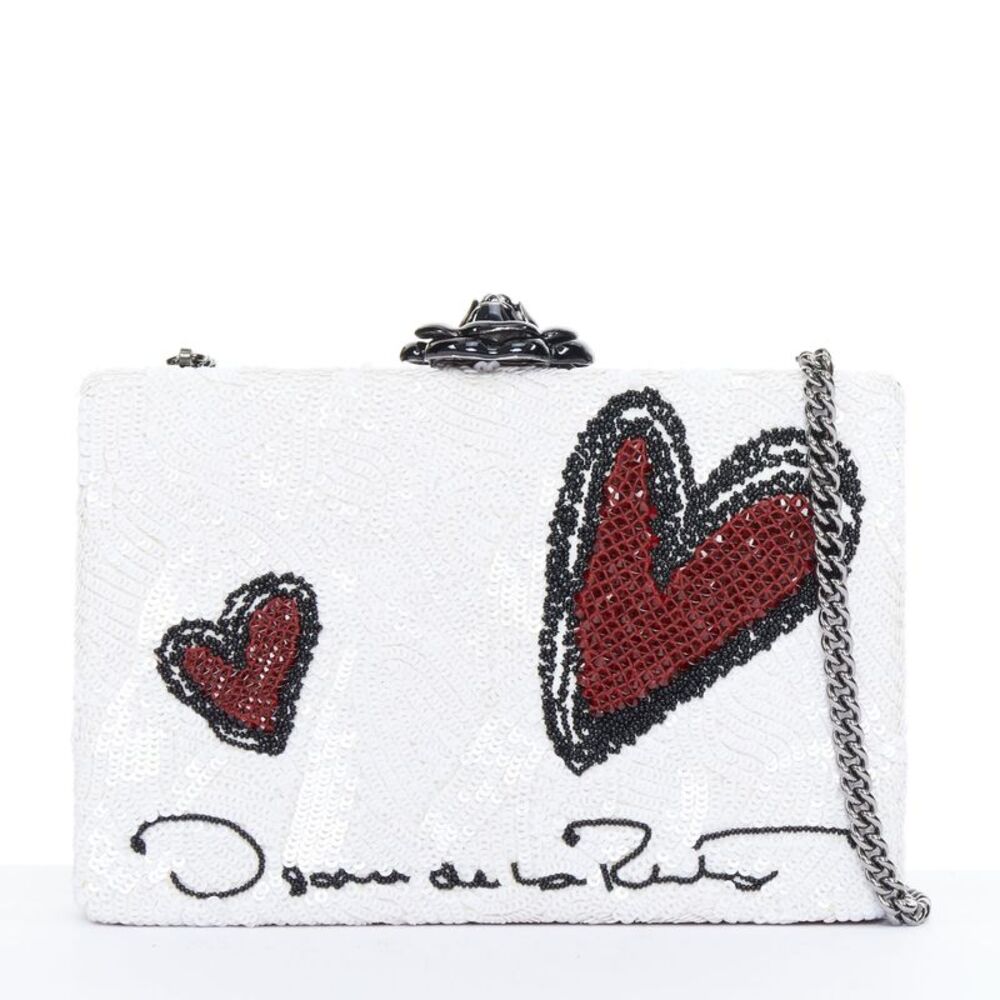 Oscar de la Renta 2018 Rogan Black Leather Sequin Clutch